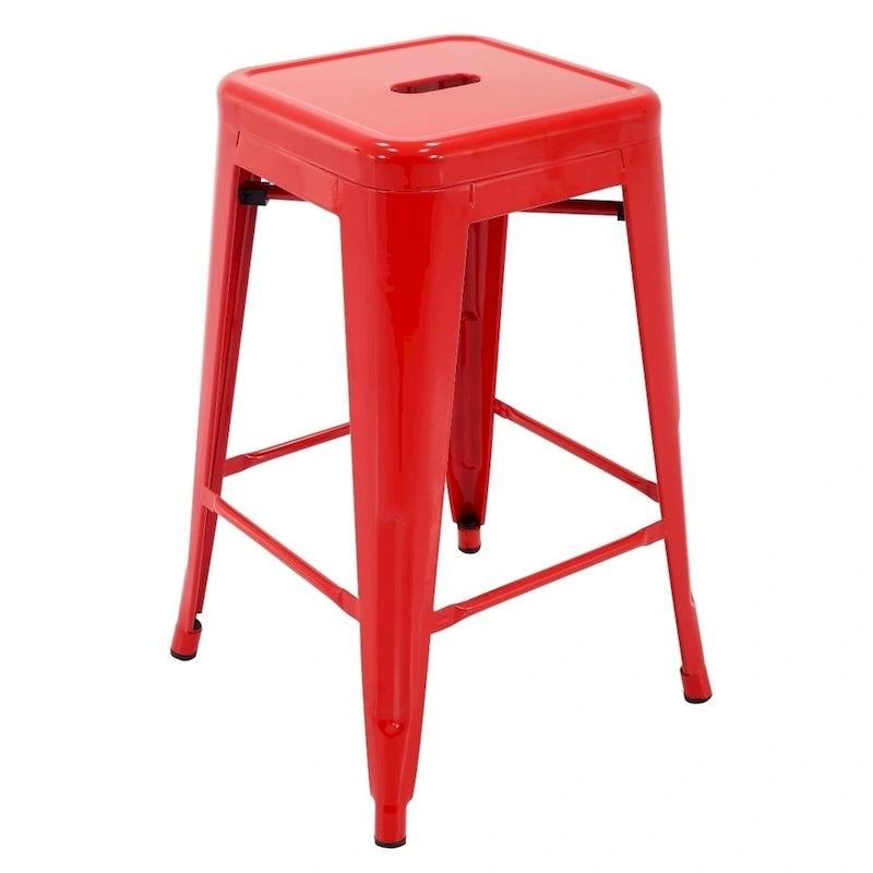 Stackable Metal Counter Stools Set of 4 - Indoor/Outdoor Backless Bar Stools, Rust-Proof Iron Construction, 300 lbs Capacity - Industrial Style