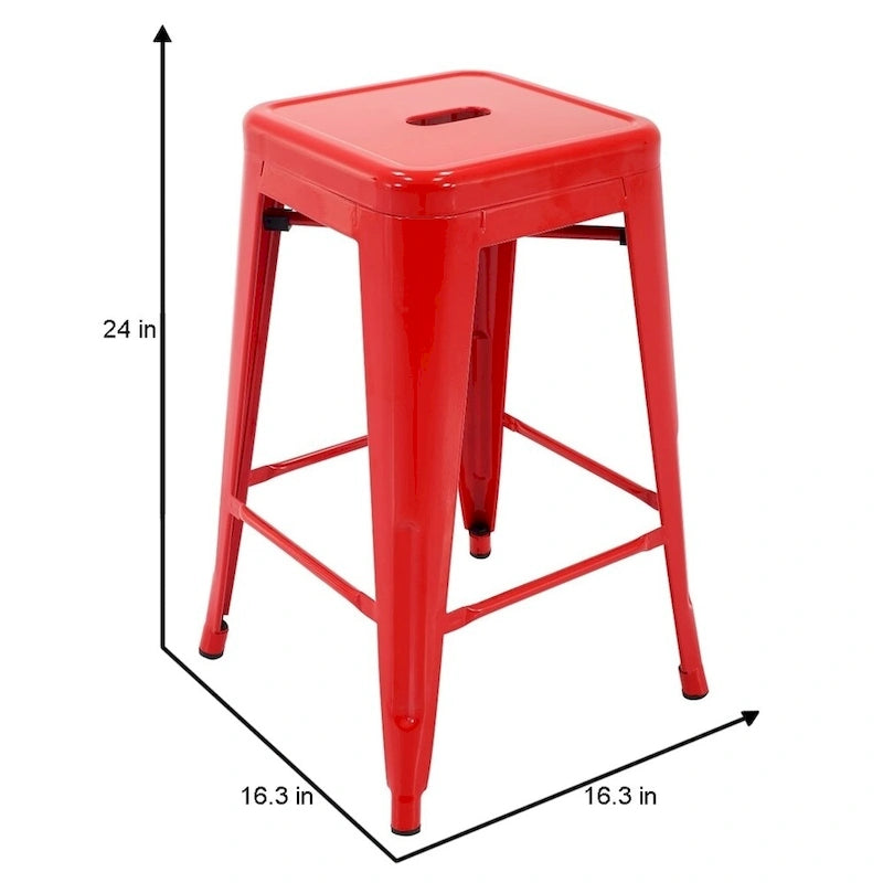 Stackable Metal Counter Stools Set of 4 - Indoor/Outdoor Backless Bar Stools, Rust-Proof Iron Construction, 300 lbs Capacity - Industrial Style