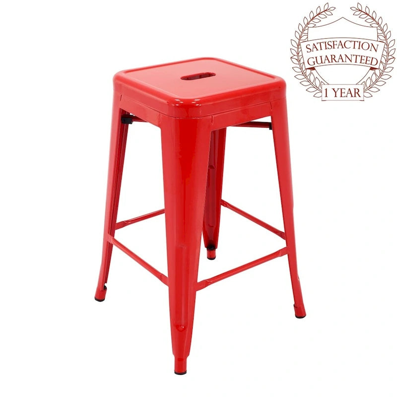 Stackable Metal Counter Stools Set of 4 - Indoor/Outdoor Backless Bar Stools, Rust-Proof Iron Construction, 300 lbs Capacity - Industrial Style