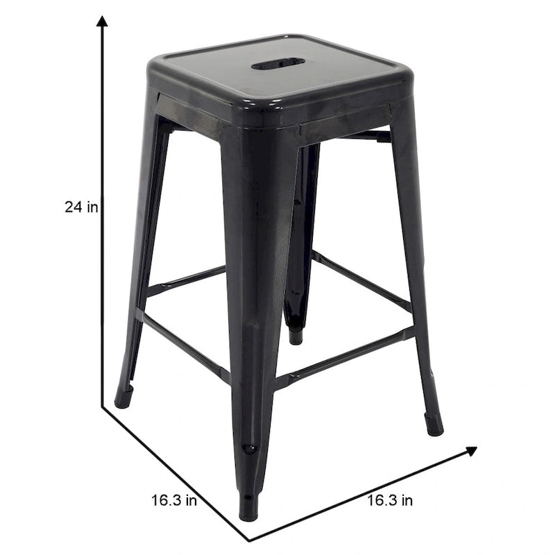Stackable Metal Counter Stools Set of 4 - Indoor/Outdoor Backless Bar Stools, Rust-Proof Iron Construction, 300 lbs Capacity - Industrial Style