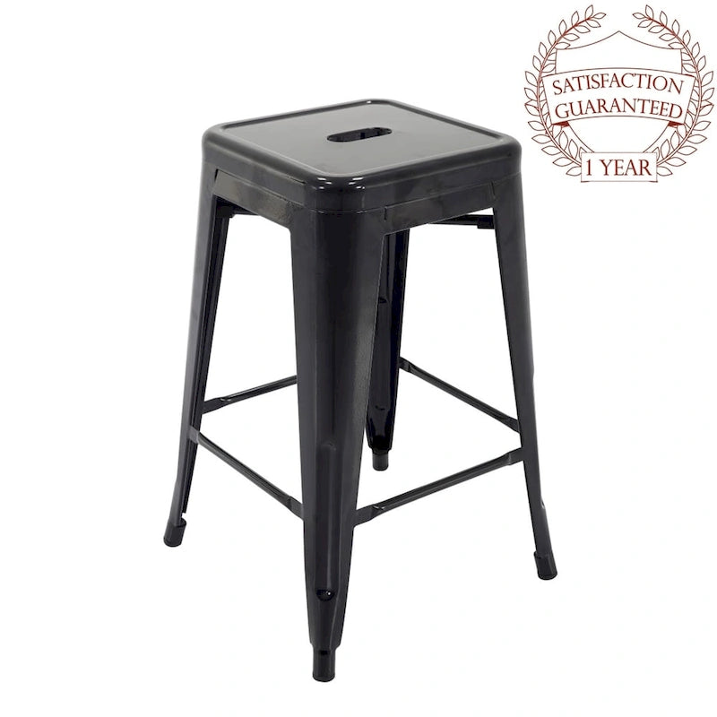 Stackable Metal Counter Stools Set of 4 - Indoor/Outdoor Backless Bar Stools, Rust-Proof Iron Construction, 300 lbs Capacity - Industrial Style