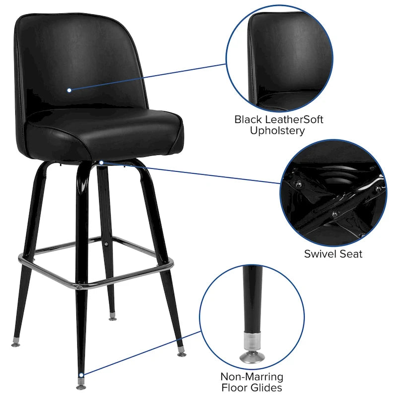 Metal Bar Stools Set of 2 with Swivel Vinyl Bucket Seats - 18 Gauge Steel Frame, Chrome Footrest, 500 lbs Capacity - Commercial/Residential Use