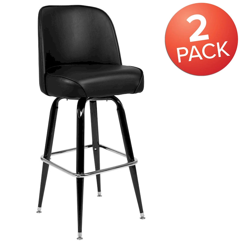 Metal Bar Stools Set of 2 with Swivel Vinyl Bucket Seats - 18 Gauge Steel Frame, Chrome Footrest, 500 lbs Capacity - Commercial/Residential Use