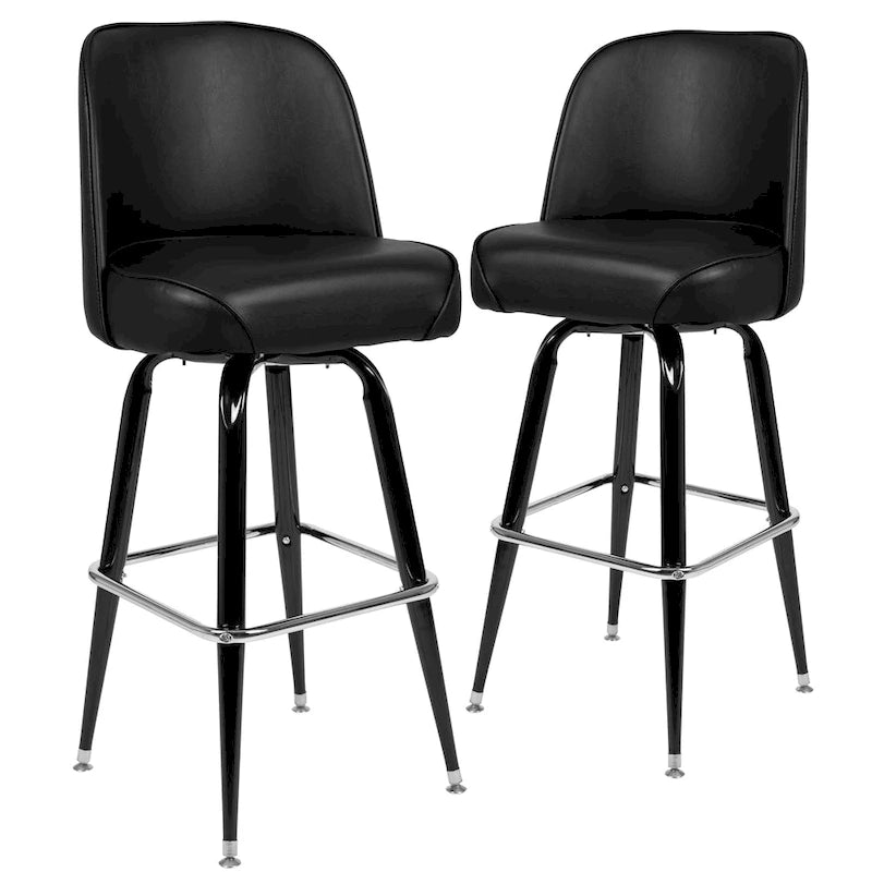 Metal Bar Stools Set of 2 with Swivel Vinyl Bucket Seats - 18 Gauge Steel Frame, Chrome Footrest, 500 lbs Capacity - Commercial/Residential Use
