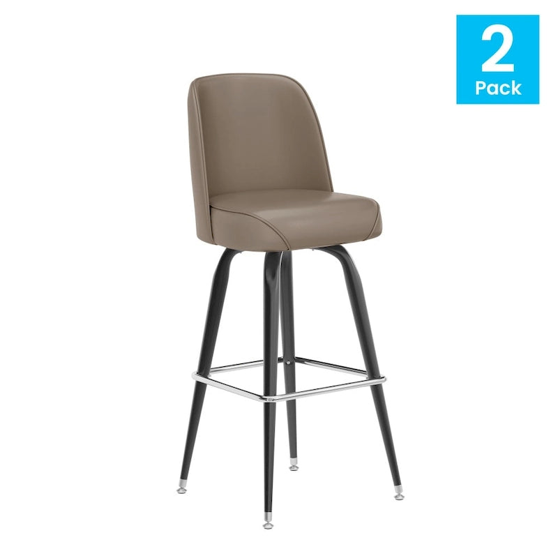Metal Bar Stools Set of 2 with Swivel Vinyl Bucket Seats - 18 Gauge Steel Frame, Chrome Footrest, 500 lbs Capacity - Commercial/Residential Use