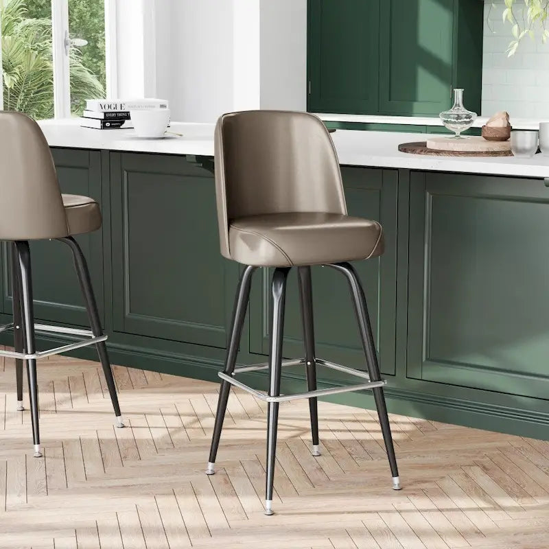 Metal Bar Stools Set of 2 with Swivel Vinyl Bucket Seats - 18 Gauge Steel Frame, Chrome Footrest, 500 lbs Capacity - Commercial/Residential Use