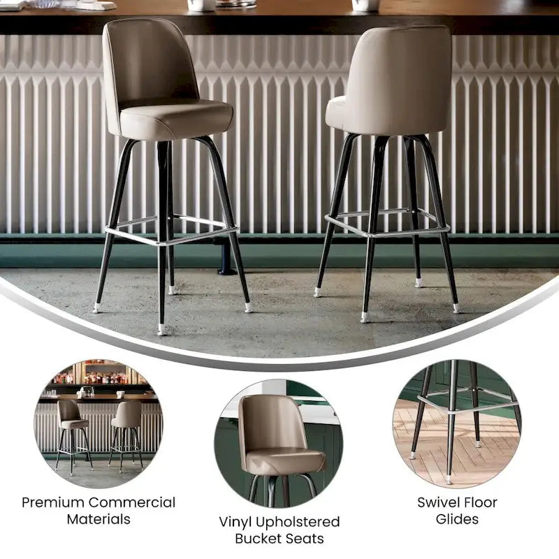 Metal Bar Stools Set of 2 with Swivel Vinyl Bucket Seats - 18 Gauge Steel Frame, Chrome Footrest, 500 lbs Capacity - Commercial/Residential Use