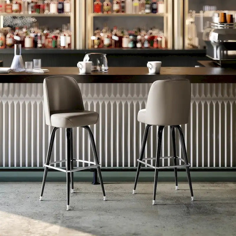Metal Bar Stools Set of 2 with Swivel Vinyl Bucket Seats - 18 Gauge Steel Frame, Chrome Footrest, 500 lbs Capacity - Commercial/Residential Use