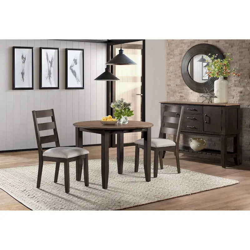 Black & Walnut Round Drop Leaf Table - Ambrosia Maple & Hardwoods, Two-Toned, Rough-Sawn Top, Rubbed Black Base