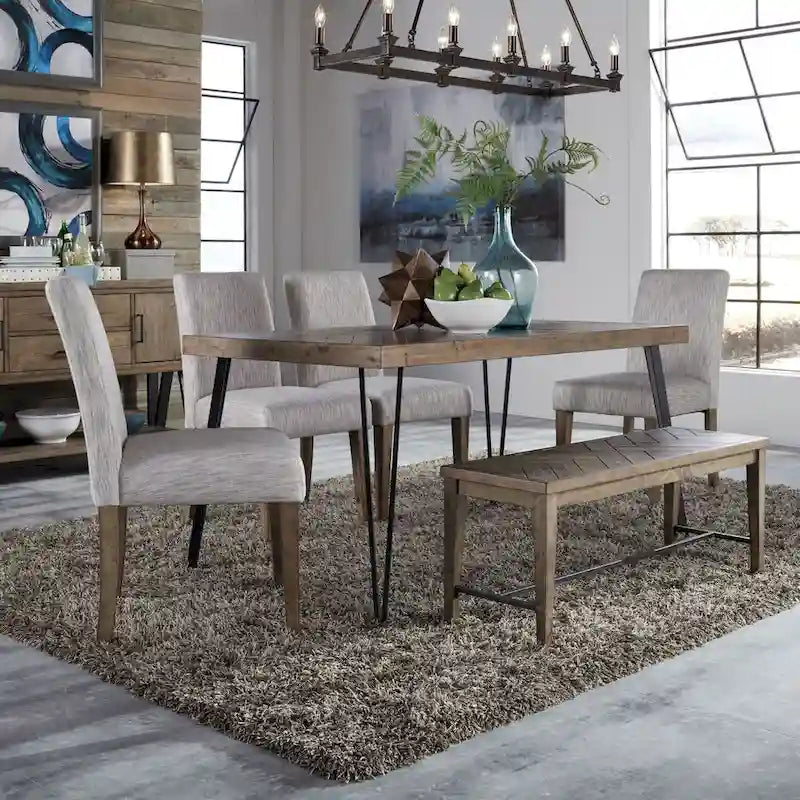 Rustic Caramel Dining Chairs Set of 2 - Upholstered Cream Linen, Rubberwood Frame, Sawmark Distressing, 15" Seat Height