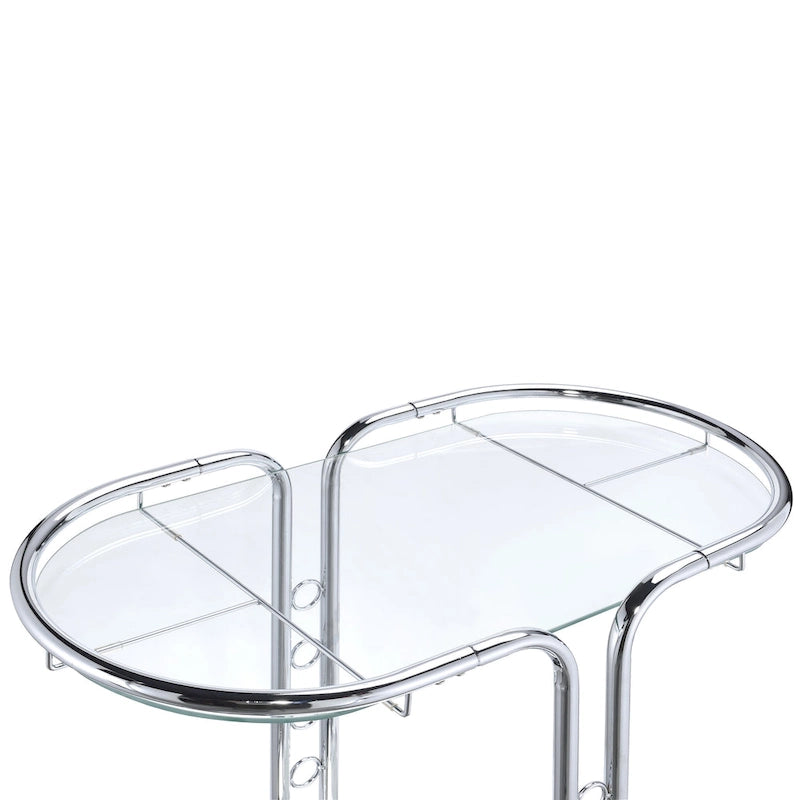 Modern Chrome Serving Cart with Glass Top, Wine Holder, Stemware Rack, Locking Casters, 50 lbs Capacity