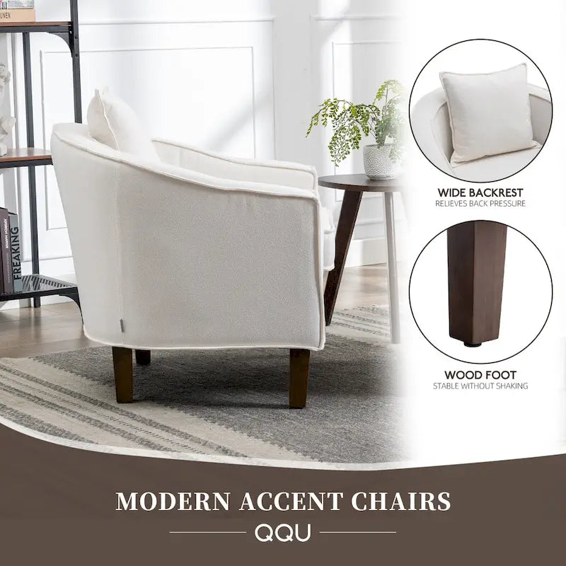 Linen/Polyester Upholstered Mid Century Barrel Chair with Ottoman