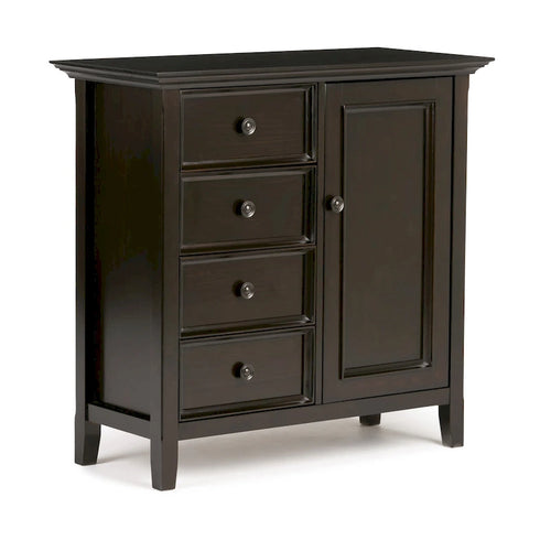 37-Inch Solid Wood Storage Cabinet - Light Golden Brown, 4 Deep Drawers, 2 Adjustable Shelves, Transitional Style, Handcrafted
