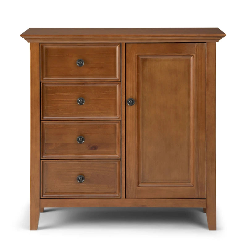 37-Inch Solid Wood Storage Cabinet - Light Golden Brown, 4 Deep Drawers, 2 Adjustable Shelves, Transitional Style, Handcrafted