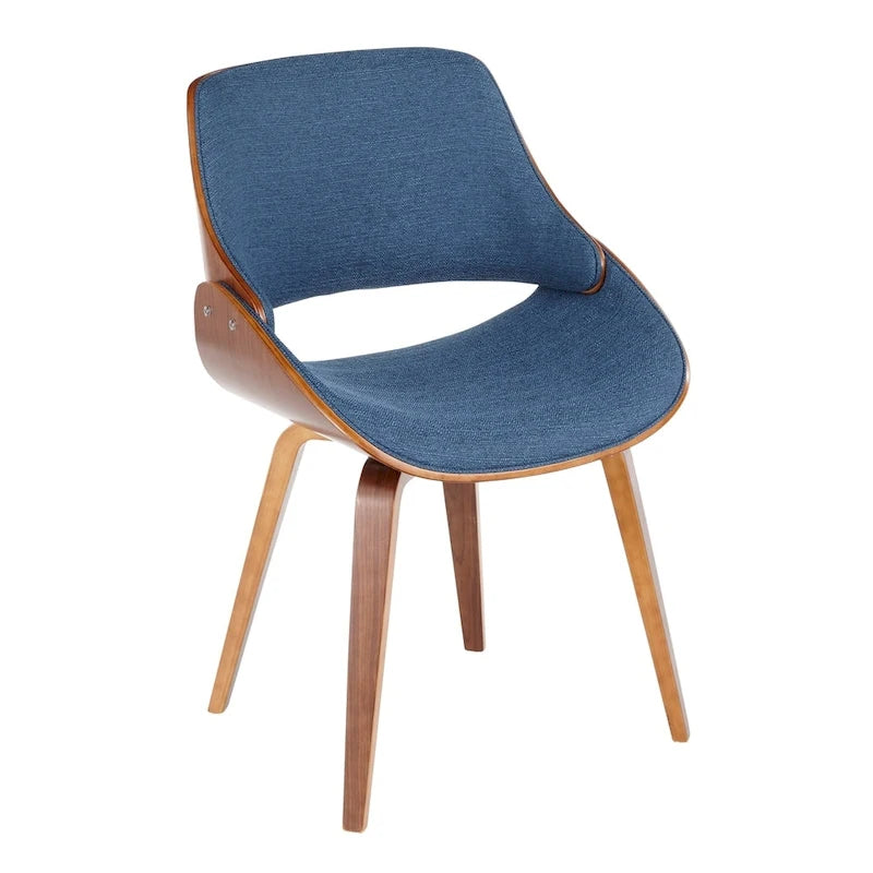 Mid-Century Modern Dining Chair - Walnut Wood Frame, Bentwood Back, Foam Padded Scooped Seat, Woven Polyester - 250 lbs Capacity, 3 Color Options