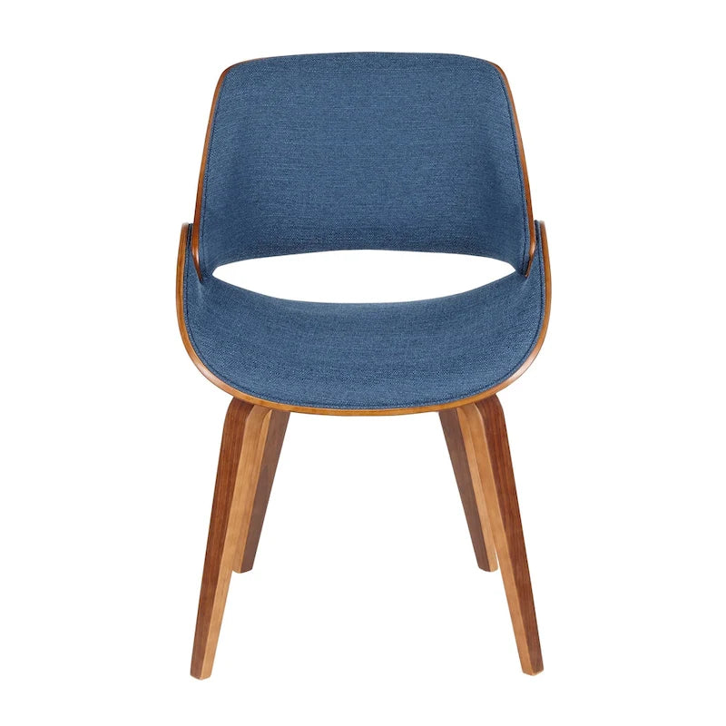 Mid-Century Modern Dining Chair - Walnut Wood Frame, Bentwood Back, Foam Padded Scooped Seat, Woven Polyester - 250 lbs Capacity, 3 Color Options