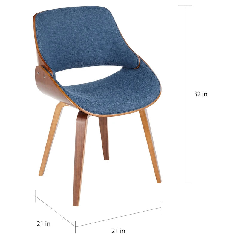 Mid-Century Modern Dining Chair - Walnut Wood Frame, Bentwood Back, Foam Padded Scooped Seat, Woven Polyester - 250 lbs Capacity, 3 Color Options