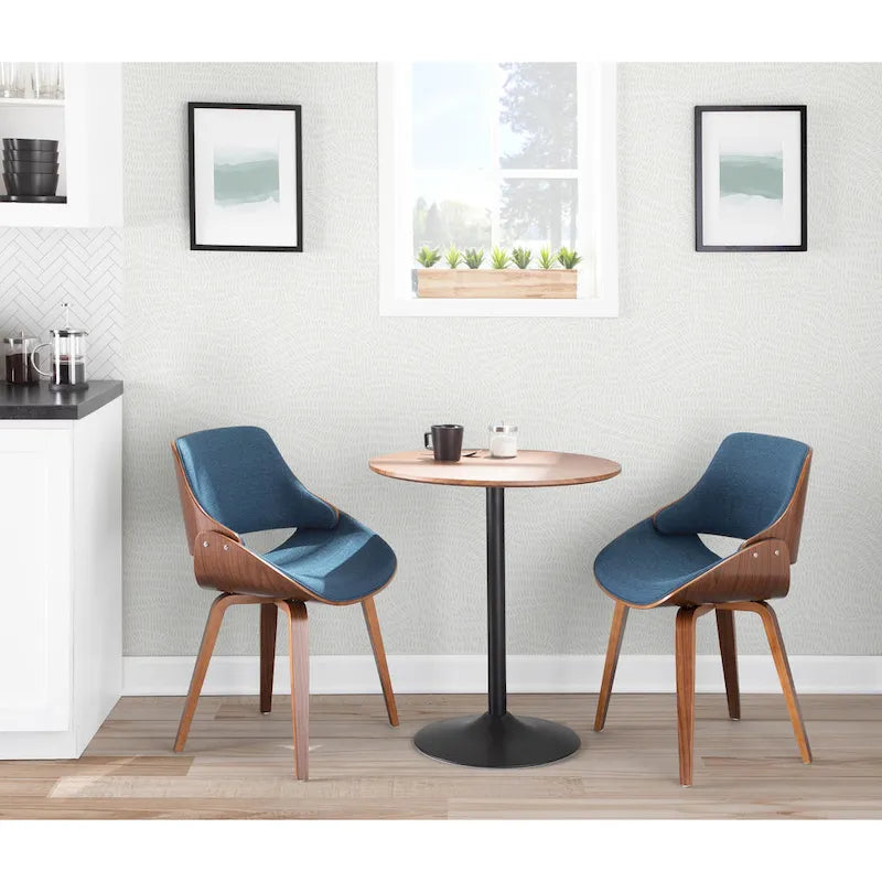 Mid-Century Modern Dining Chair - Walnut Wood Frame, Bentwood Back, Foam Padded Scooped Seat, Woven Polyester - 250 lbs Capacity, 3 Color Options