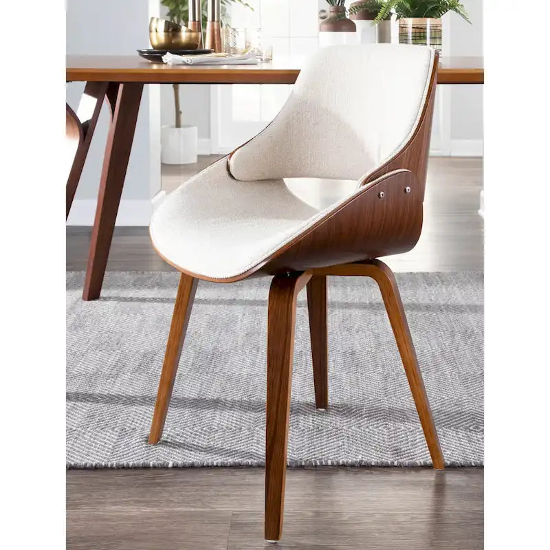 Mid-Century Modern Dining Chair - Walnut Wood Frame, Bentwood Back, Foam Padded Scooped Seat, Woven Polyester - 250 lbs Capacity, 3 Color Options