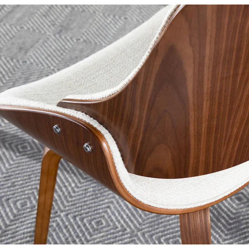 Mid-Century Modern Dining Chair - Walnut Wood Frame, Bentwood Back, Foam Padded Scooped Seat, Woven Polyester - 250 lbs Capacity, 3 Color Options