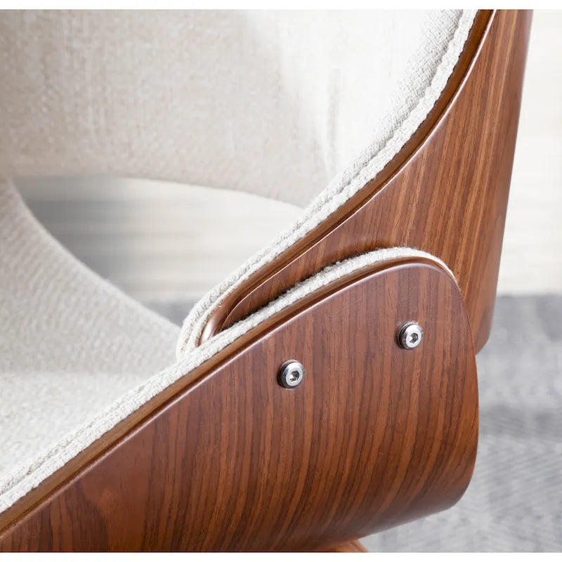 Mid-Century Modern Dining Chair - Walnut Wood Frame, Bentwood Back, Foam Padded Scooped Seat, Woven Polyester - 250 lbs Capacity, 3 Color Options