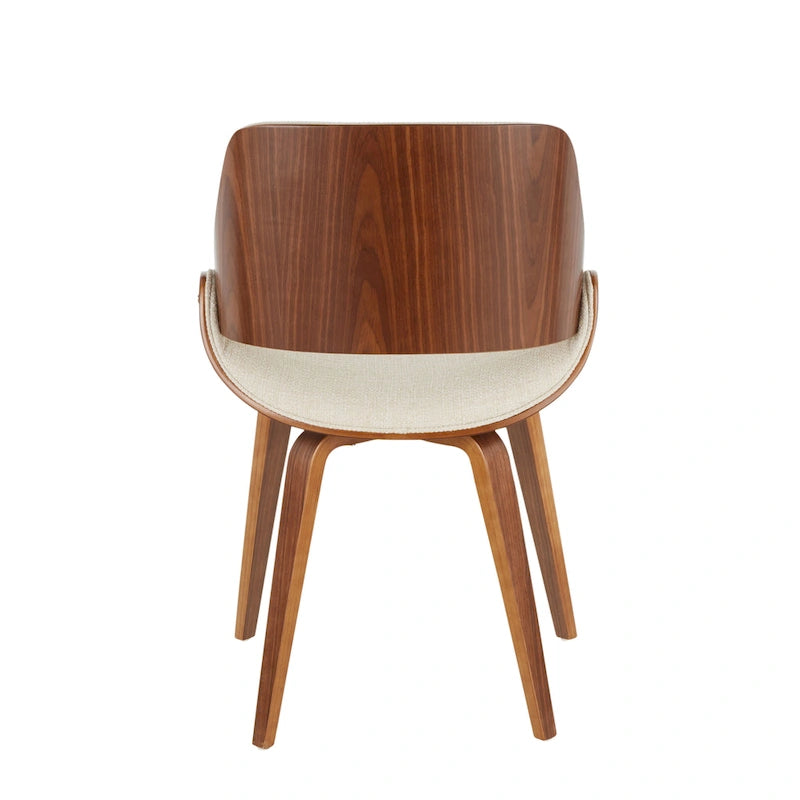 Mid-Century Modern Dining Chair - Walnut Wood Frame, Bentwood Back, Foam Padded Scooped Seat, Woven Polyester - 250 lbs Capacity, 3 Color Options