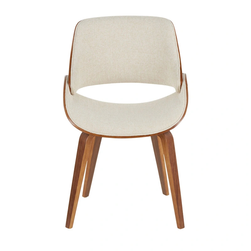 Mid-Century Modern Dining Chair - Walnut Wood Frame, Bentwood Back, Foam Padded Scooped Seat, Woven Polyester - 250 lbs Capacity, 3 Color Options