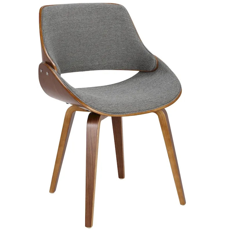 Mid-Century Modern Dining Chair - Walnut Wood Frame, Bentwood Back, Foam Padded Scooped Seat, Woven Polyester - 250 lbs Capacity, 3 Color Options