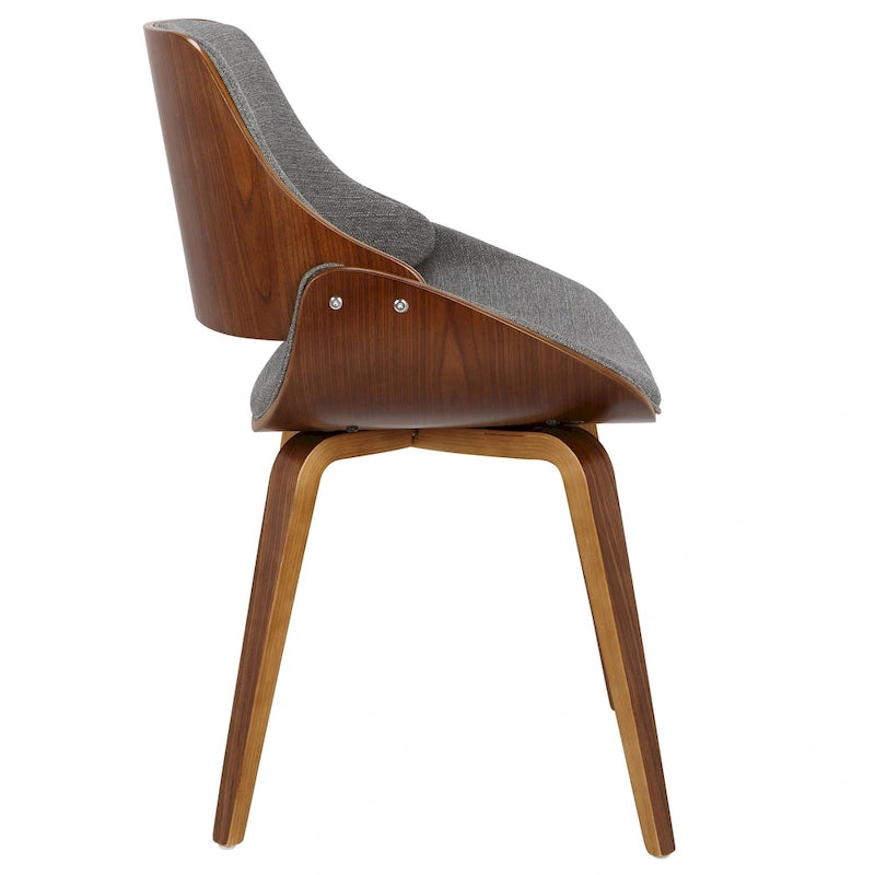 Mid-Century Modern Dining Chair - Walnut Wood Frame, Bentwood Back, Foam Padded Scooped Seat, Woven Polyester - 250 lbs Capacity, 3 Color Options