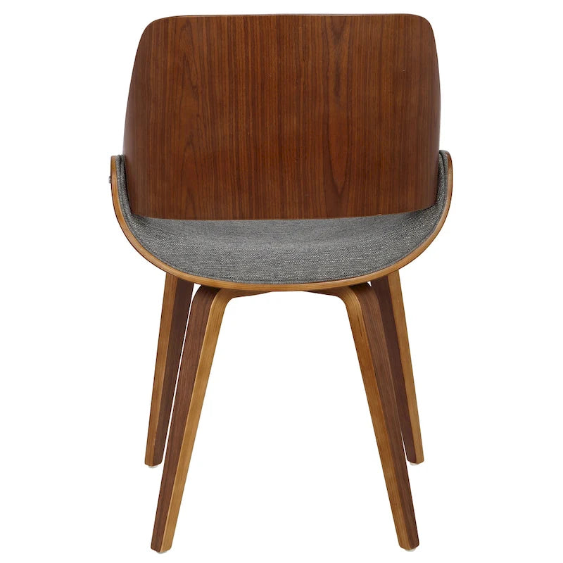 Mid-Century Modern Dining Chair - Walnut Wood Frame, Bentwood Back, Foam Padded Scooped Seat, Woven Polyester - 250 lbs Capacity, 3 Color Options