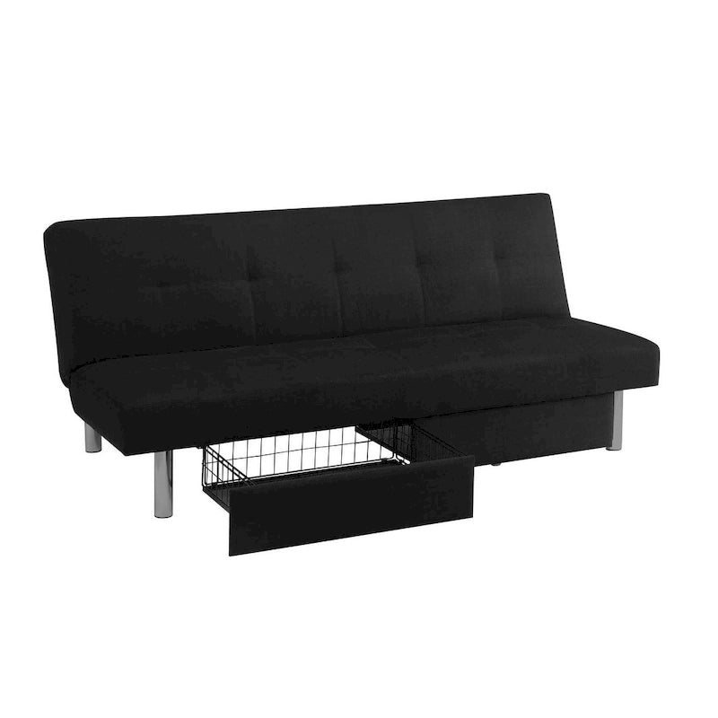 69" Convertible Storage Futon Sofa Bed with Tufted Microfiber Upholstery - Multi-Position Back, Pull-Out Storage, 600 lbs Capacity - 3 Color Options