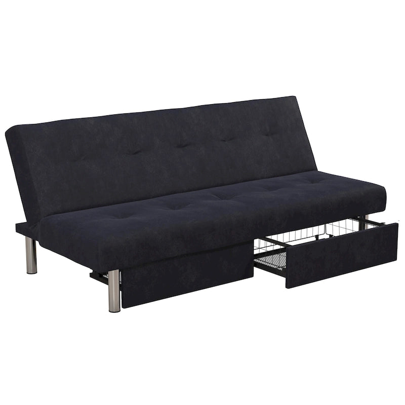 69" Convertible Storage Futon Sofa Bed with Tufted Microfiber Upholstery - Multi-Position Back, Pull-Out Storage, 600 lbs Capacity - 3 Color Options