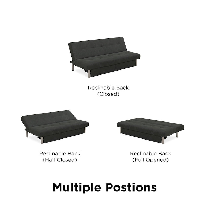 69" Convertible Storage Futon Sofa Bed with Tufted Microfiber Upholstery - Multi-Position Back, Pull-Out Storage, 600 lbs Capacity - 3 Color Options