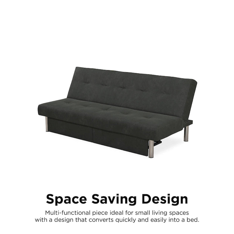 69" Convertible Storage Futon Sofa Bed with Tufted Microfiber Upholstery - Multi-Position Back, Pull-Out Storage, 600 lbs Capacity - 3 Color Options