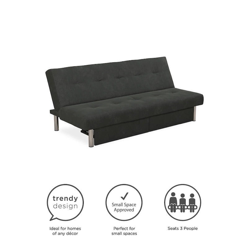 69" Convertible Storage Futon Sofa Bed with Tufted Microfiber Upholstery - Multi-Position Back, Pull-Out Storage, 600 lbs Capacity - 3 Color Options