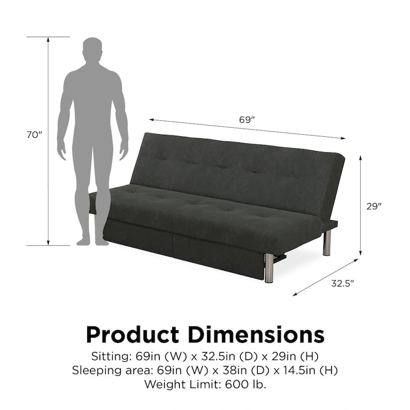 69" Convertible Storage Futon Sofa Bed with Tufted Microfiber Upholstery - Multi-Position Back, Pull-Out Storage, 600 lbs Capacity - 3 Color Options