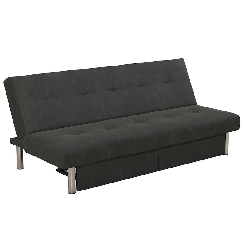 69" Convertible Storage Futon Sofa Bed with Tufted Microfiber Upholstery - Multi-Position Back, Pull-Out Storage, 600 lbs Capacity - 3 Color Options