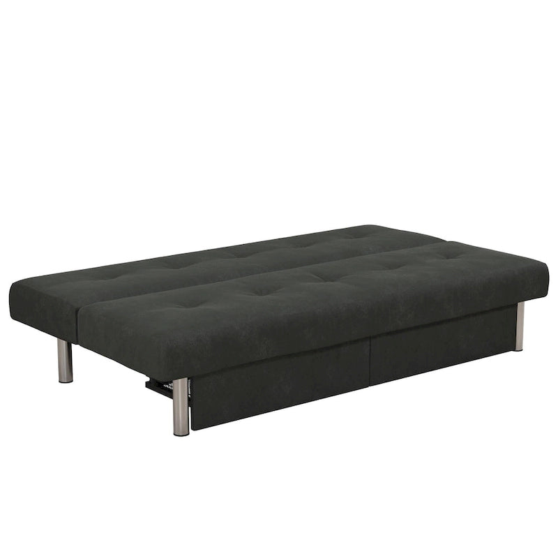 69" Convertible Storage Futon Sofa Bed with Tufted Microfiber Upholstery - Multi-Position Back, Pull-Out Storage, 600 lbs Capacity - 3 Color Options