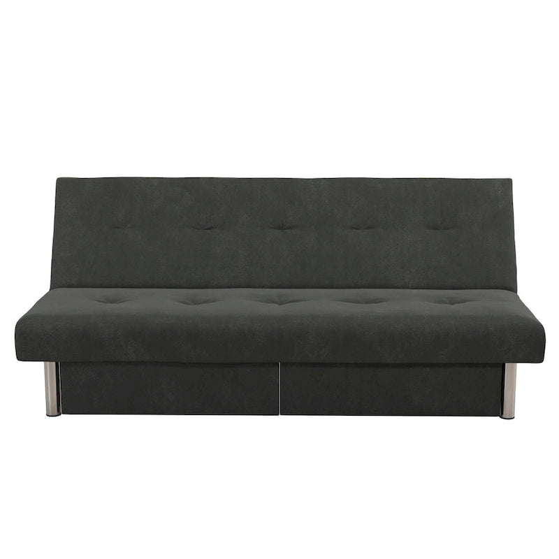 69" Convertible Storage Futon Sofa Bed with Tufted Microfiber Upholstery - Multi-Position Back, Pull-Out Storage, 600 lbs Capacity - 3 Color Options