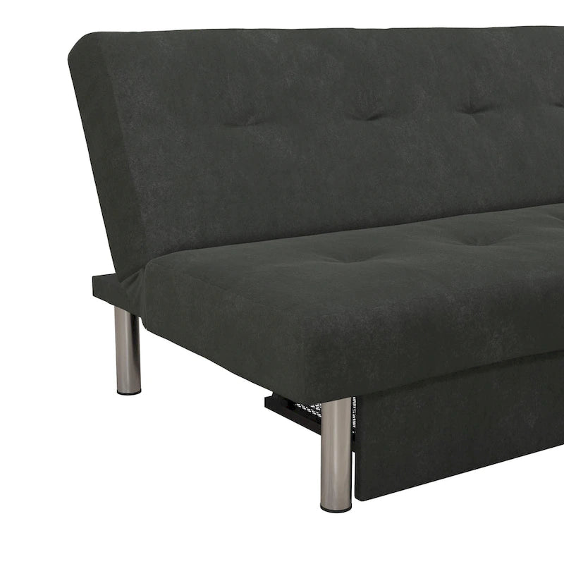 69" Convertible Storage Futon Sofa Bed with Tufted Microfiber Upholstery - Multi-Position Back, Pull-Out Storage, 600 lbs Capacity - 3 Color Options