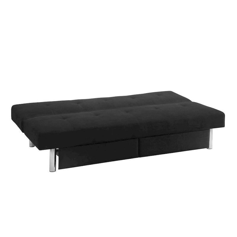 69" Convertible Storage Futon Sofa Bed with Tufted Microfiber Upholstery - Multi-Position Back, Pull-Out Storage, 600 lbs Capacity - 3 Color Options