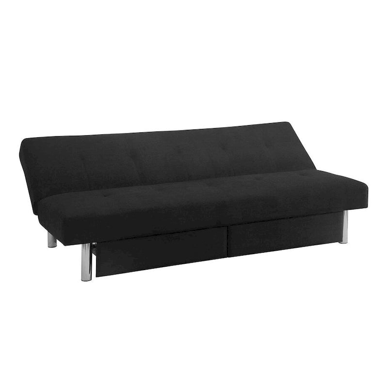 69" Convertible Storage Futon Sofa Bed with Tufted Microfiber Upholstery - Multi-Position Back, Pull-Out Storage, 600 lbs Capacity - 3 Color Options