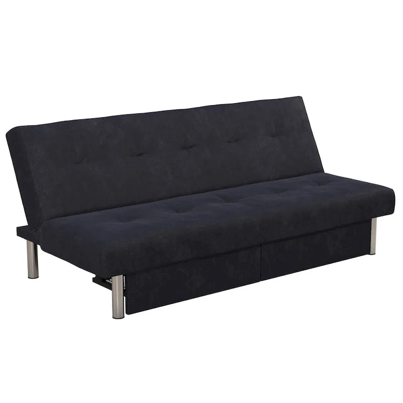 69" Convertible Storage Futon Sofa Bed with Tufted Microfiber Upholstery - Multi-Position Back, Pull-Out Storage, 600 lbs Capacity - 3 Color Options