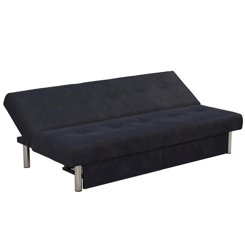 69" Convertible Storage Futon Sofa Bed with Tufted Microfiber Upholstery - Multi-Position Back, Pull-Out Storage, 600 lbs Capacity - 3 Color Options