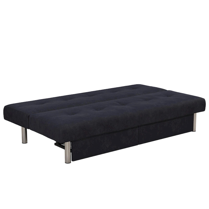 69" Convertible Storage Futon Sofa Bed with Tufted Microfiber Upholstery - Multi-Position Back, Pull-Out Storage, 600 lbs Capacity - 3 Color Options