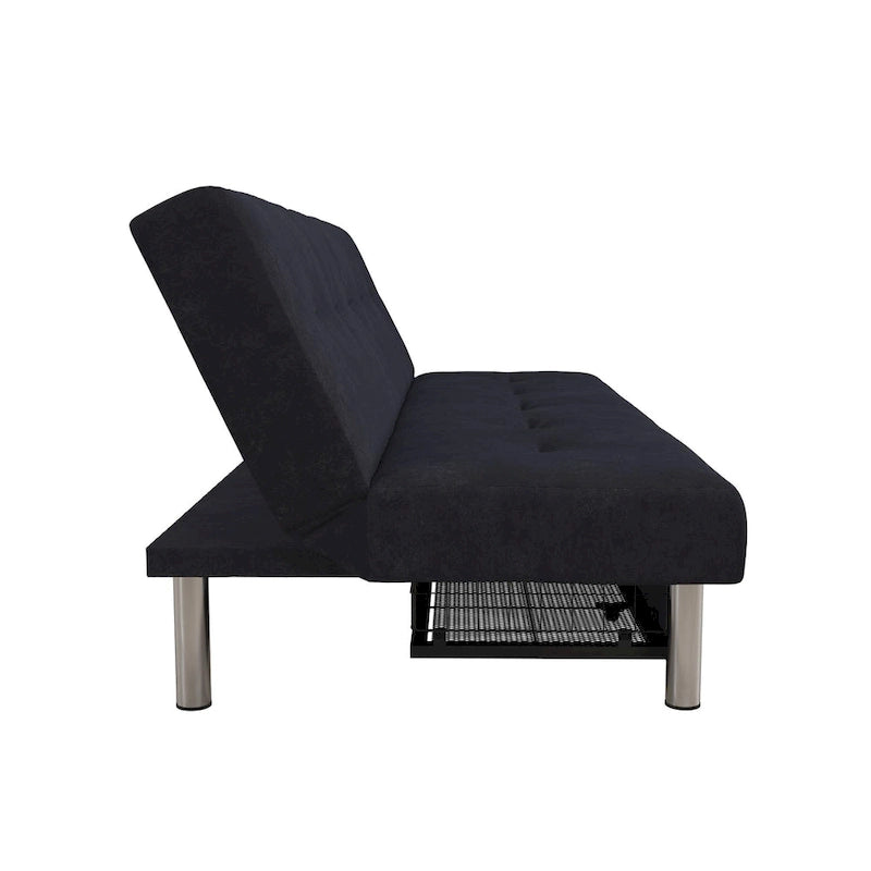 69" Convertible Storage Futon Sofa Bed with Tufted Microfiber Upholstery - Multi-Position Back, Pull-Out Storage, 600 lbs Capacity - 3 Color Options