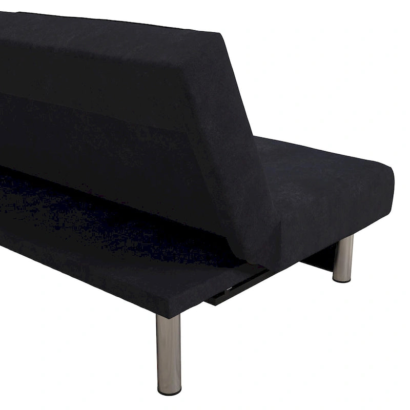 69" Convertible Storage Futon Sofa Bed with Tufted Microfiber Upholstery - Multi-Position Back, Pull-Out Storage, 600 lbs Capacity - 3 Color Options