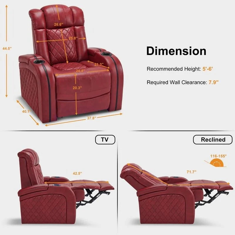 Dual Motor Power Recliner - Adjustable Headrest, LED Cup Holders, USB Port, 110-155° Recline, Breathable Leather, 320lb Capacity