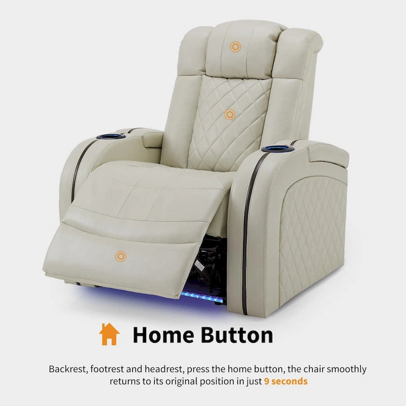 Dual Motor Power Recliner - Adjustable Headrest, LED Cup Holders, USB Port, 110-155° Recline, Breathable Leather, 320lb Capacity