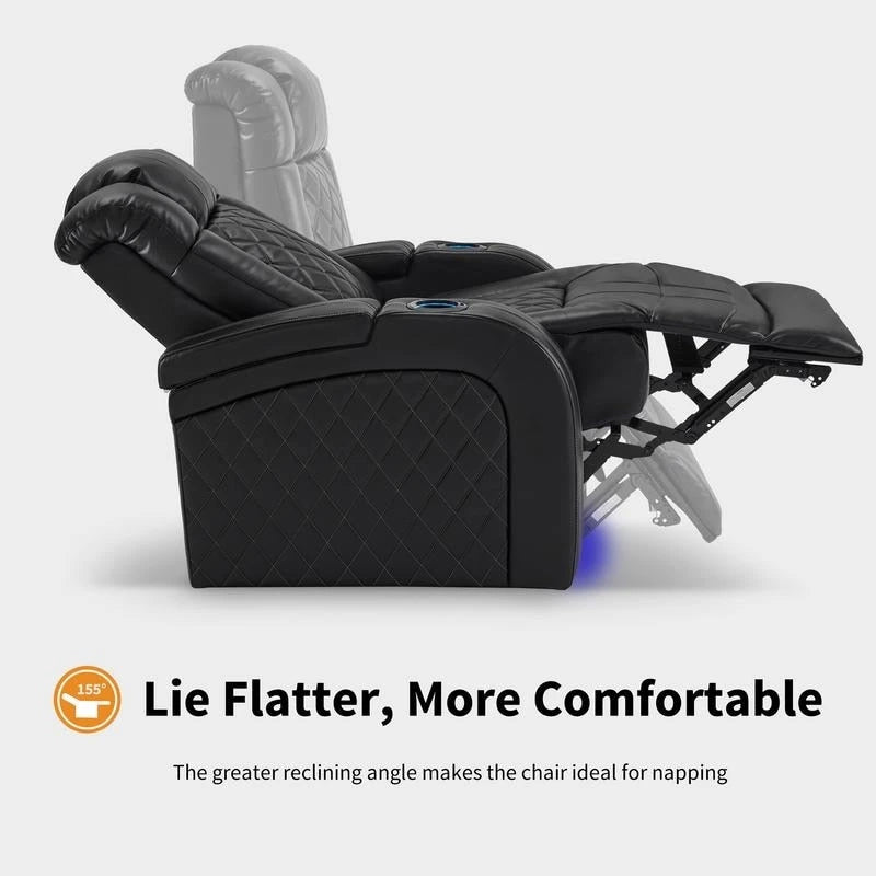 Dual Motor Power Recliner - Adjustable Headrest, LED Cup Holders, USB Port, 110-155° Recline, Breathable Leather, 320lb Capacity